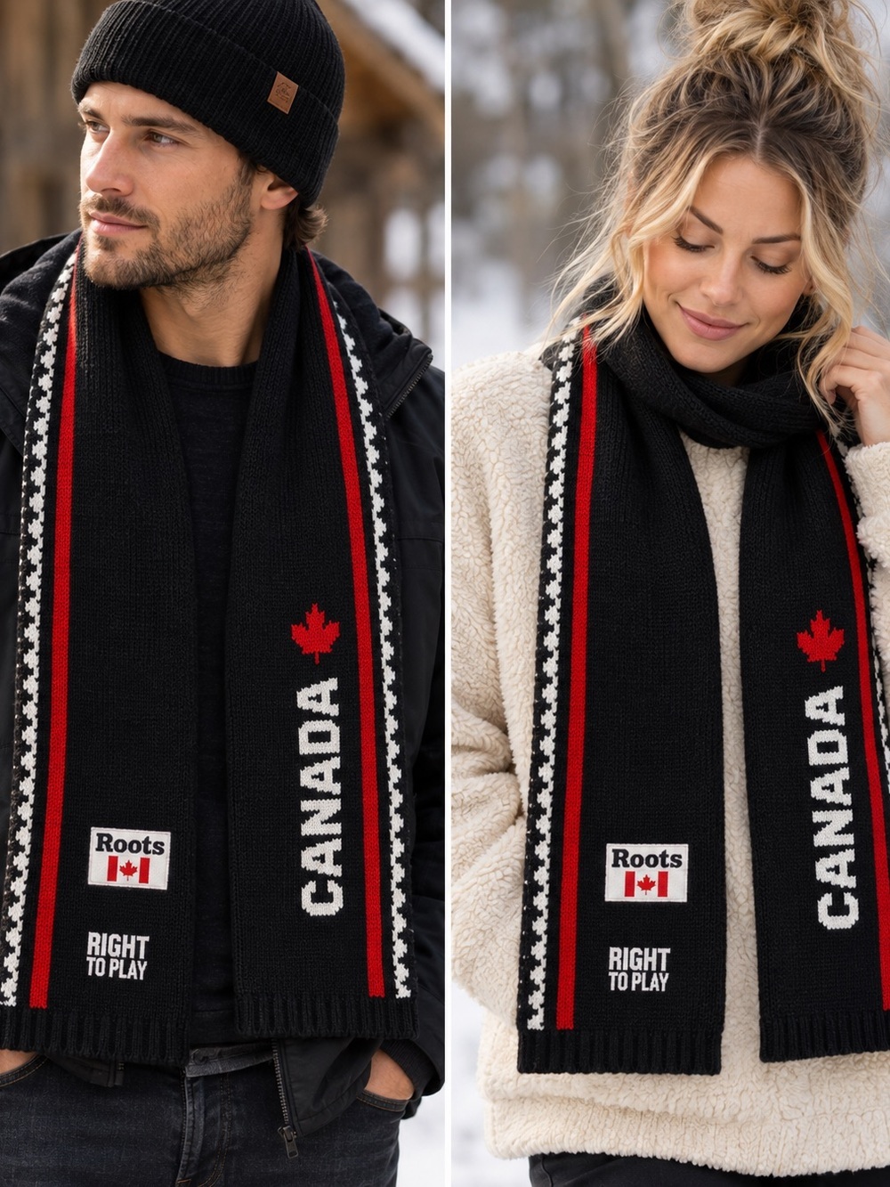 Roots Canada Knit Scarf Right to Play Wool Blend Made in Canada